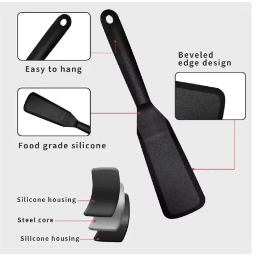 2pc Silicone Spatula Turner Heat Resistant Non Stick Pancake Spatula Wide & Thin